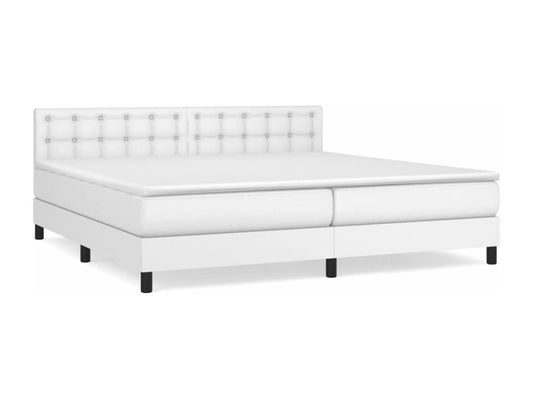Upholstered bed base with mattress, white, 200x200cm, faux leather, 53925MDOK