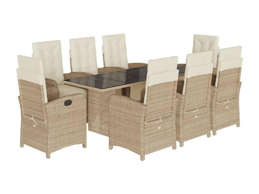 9-piece beige poly rattan garden dining set and cushions 75239MKWL
