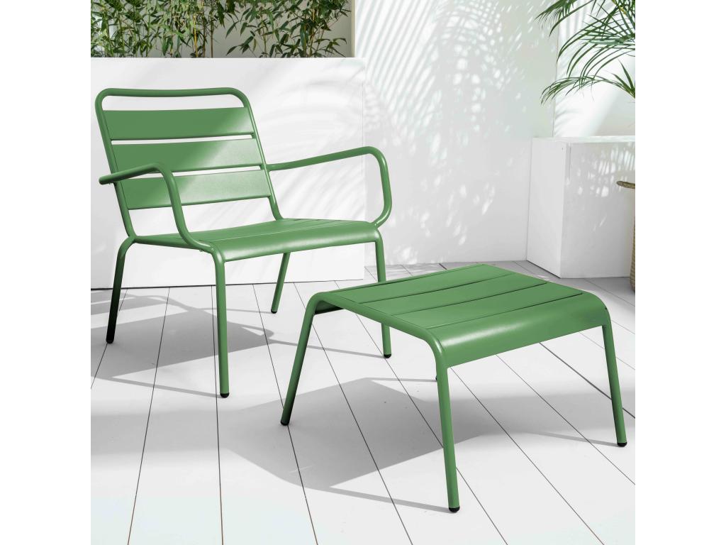 Set of 2 Parisianestop armchairs with grey and green metal footrests Parisianestop 34433AXAO