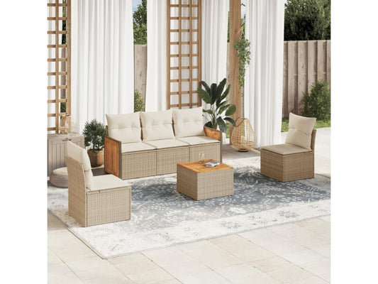 6-piece garden furniture set with cushions, beige wicker resin, 45583VWKT