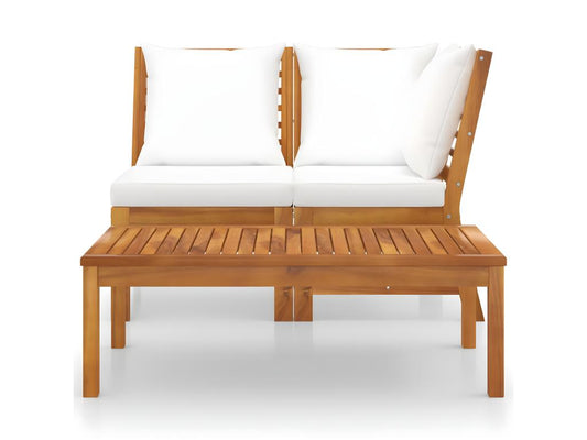 3-piece garden furniture set with cream cushions, solid wood, Maisonpuretop, 44409OFYN