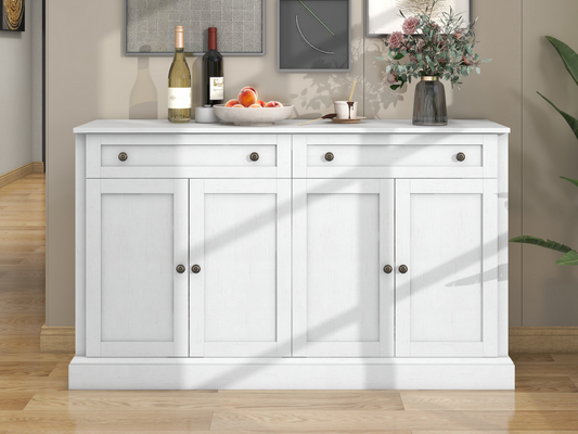 4-door, 2-drawer sideboard - Parisianestop wood with metal handles - oak and white finish - 150x40x86 cm 12774MJCY