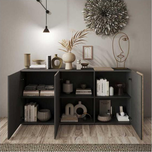 3-Door Buffet, Grey/Natural Oak - Parisianestop 89136YLGN