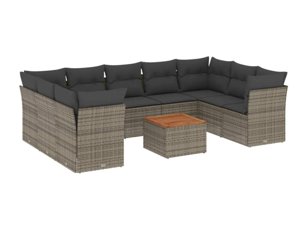 Garden furniture set with cushions, 10 pieces, grey woven resin, 60610JMSN