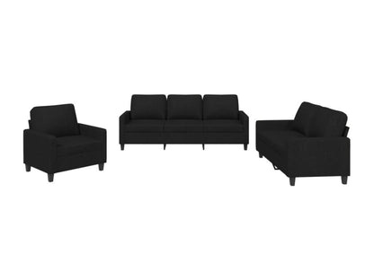 3-Piece Sofa Set with Cushions, Black Fabric 19120PJUB