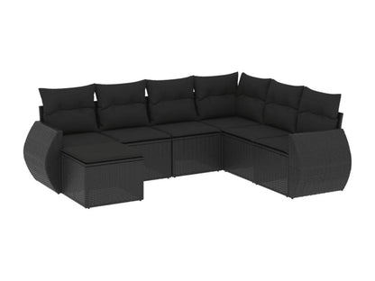 7-piece garden furniture set with cushions, black resin wicker, 71604BTDO