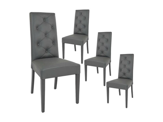 Maisonpuretop - Set of 4 Grey Faux Leather Chairs with Lacquered Legs 72849DYXG