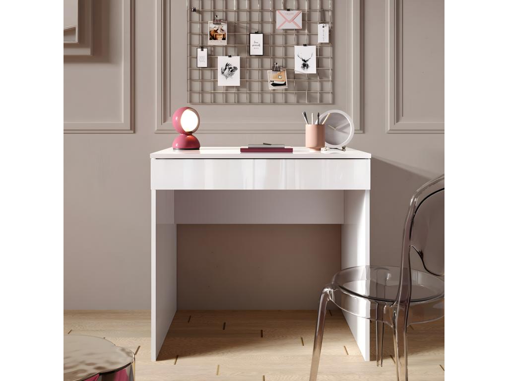 Desk with 1 drawer, 78 cm, glossy white lacquer - Parisianestop 26736DFDN