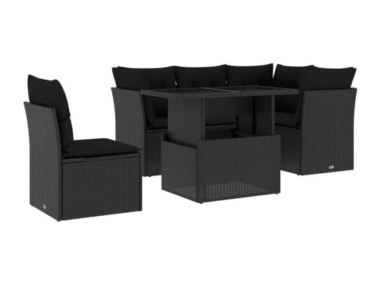 6-piece garden furniture set with cushions, black woven resin 30338NISU