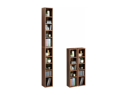 Modular MUSIC shelving for CDs and DVDs, set of 2 column storage units with 10 compartments in walnut-colored melamine, 76482GLNL