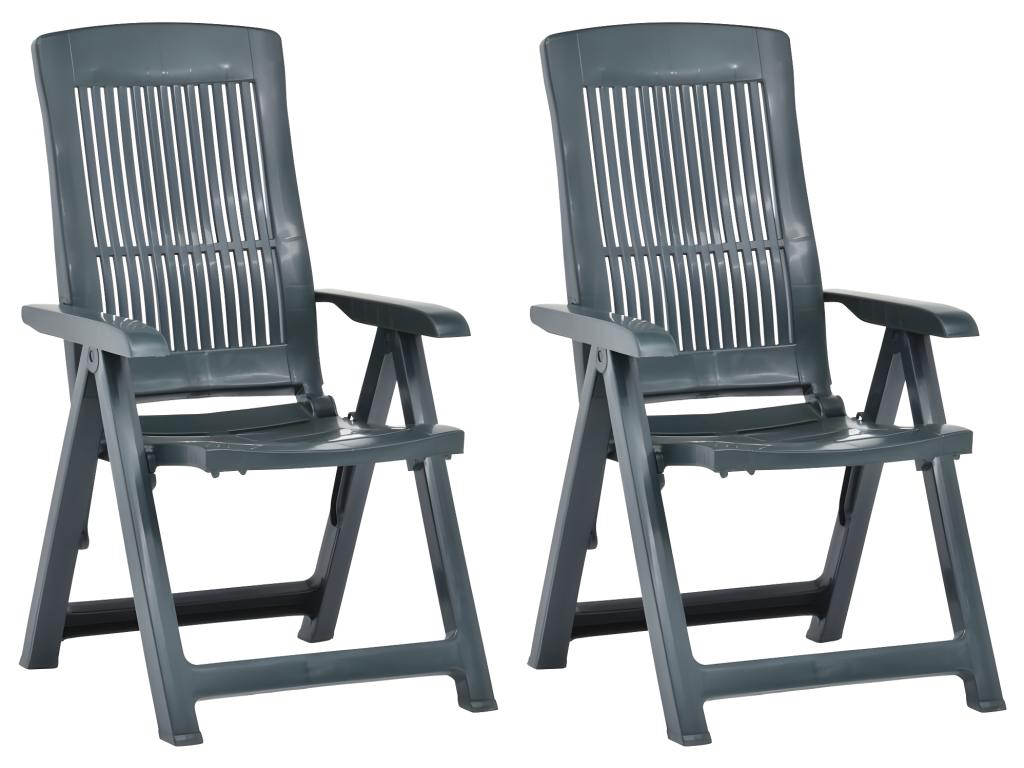 Garden reclining chairs, set of 2, green plastic, 44015CHPP