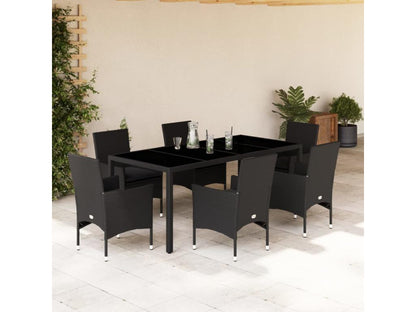 Parisianestop 13321KHDL 7-Piece Black Rattan Garden Dining Set with Cushions