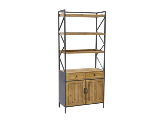 Pine and metal shelf with 2 drawers 30387PCFC