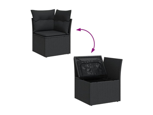 13-piece garden furniture set with cushions, black wicker resin, 25487BZKP