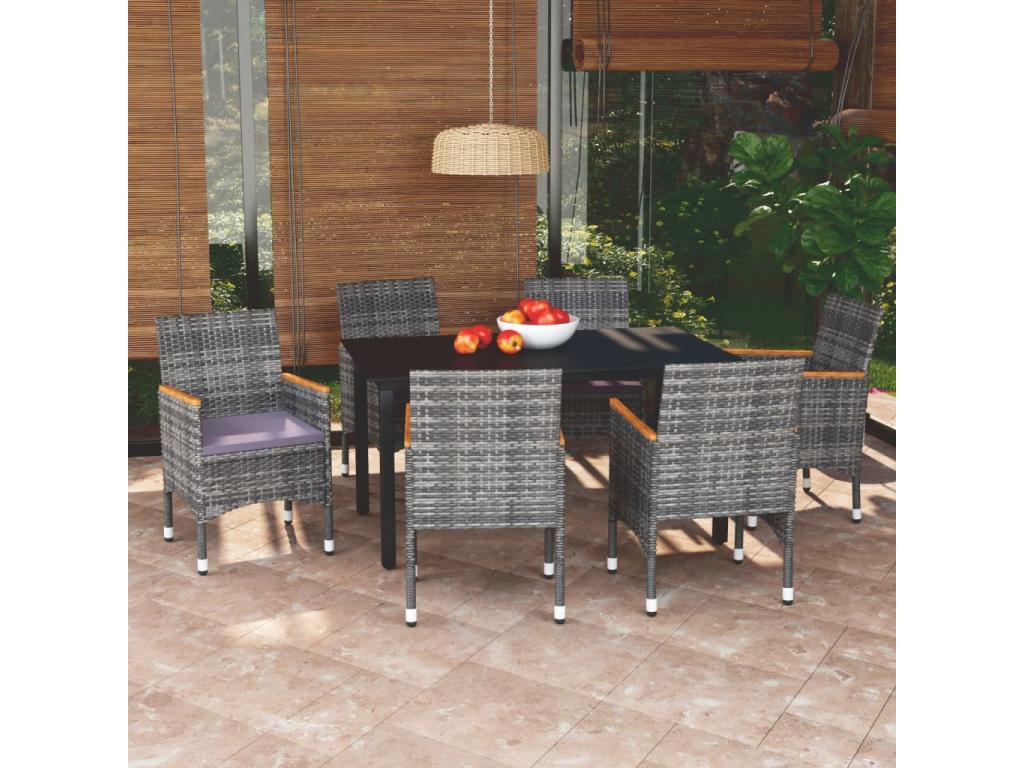 7-Piece Garden Dining Set and Cushions, Wicker Resin, Grey, 48454DOBG