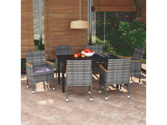 7-Piece Garden Dining Set and Cushions, Wicker Resin, Grey, 48454DOBG