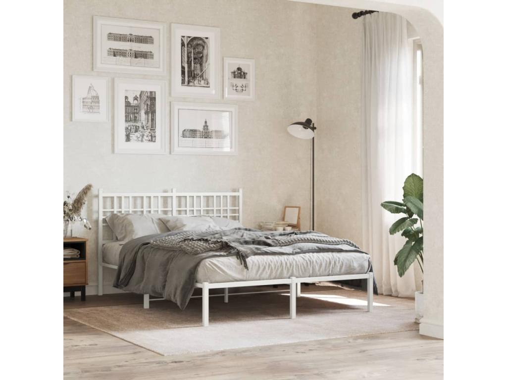 Metal bed frame with white headboard, 140x190 cm, 17784REDX