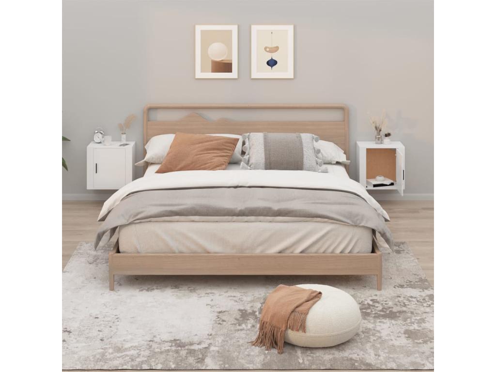 Maisonpuretop Premium - 2-Piece Wall-Mounted Bedside Tables, White, 50x30x47 cm, 56331YMXR