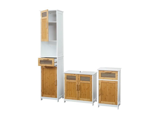 Maisonpuretop-A85 Bathroom Set: Cabinet, Chest of Drawers, Under-Sink Unit, White 02513YANP