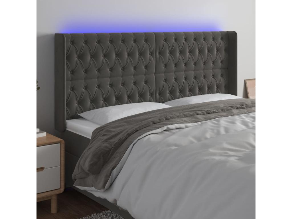 LED Headboard, Dark Grey, 203x16x118/128 cm, Velvet, 54159LAAJ