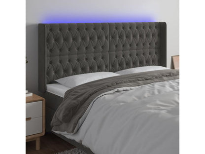 LED Headboard, Dark Grey, 203x16x118/128 cm, Velvet, 54159LAAJ