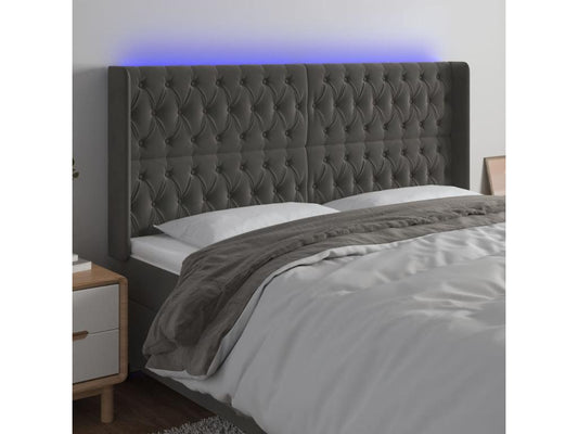 LED Headboard, Dark Grey, 203x16x118/128 cm, Velvet, 54159LAAJ