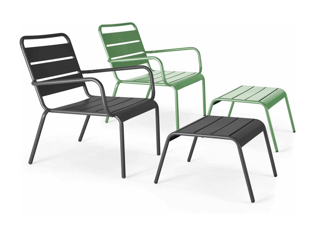 Set of 2 Parisianestop armchairs with grey and green metal footrests Parisianestop 34433AXAO