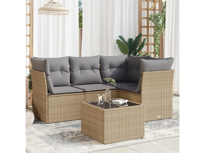 5-piece garden furniture set with cushions, beige wicker resin, 76406VTLP