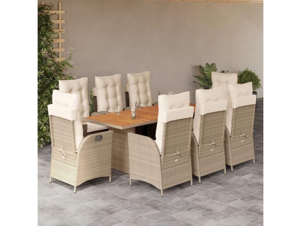 9-piece beige poly rattan garden dining set and cushions 59260HVQI