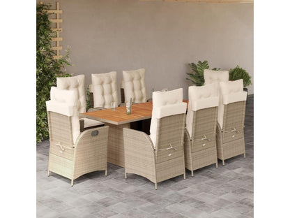 9-piece beige poly rattan garden dining set and cushions 59260HVQI