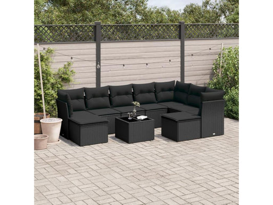 10-piece garden furniture set with cushions, black resin wicker, 99381PZYI