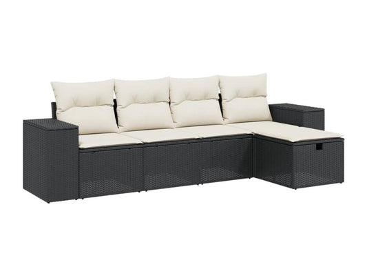 5-piece garden furniture set with cushions, black woven resin 92131NMZI