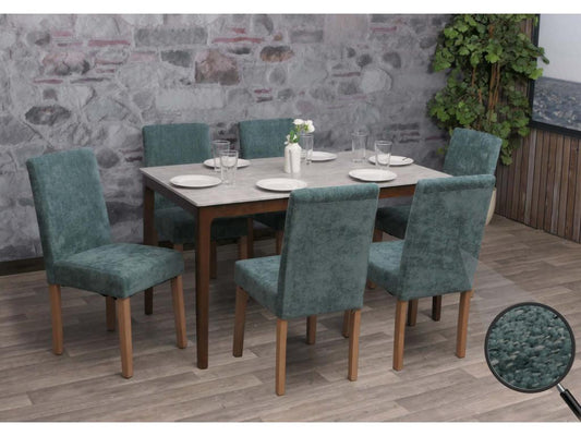 Parisianestop Chenille Dining Chairs, Set of 6, Green, Natural Legs, 98199KYEW