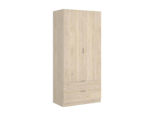 Parisianestop Wardrobe with Clothes Hanger for Bedroom, Wardrobe with 2 Hinged Doors and 2 Drawers, 81x52x184 cm, Oak, 28032SDAM