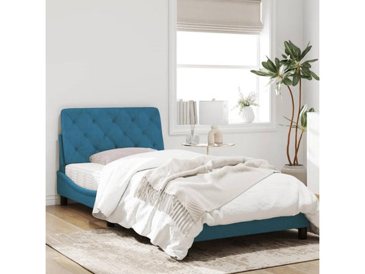 Bed frame with blue headboard 100x200 velvet 65040TUWH