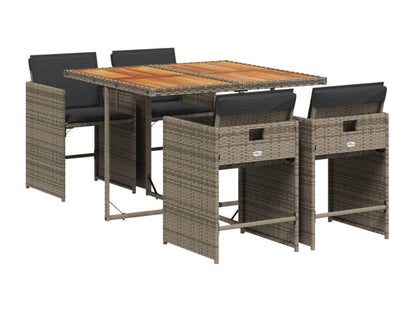 5-piece garden dining set with grey resin wicker cushions 57610OMTM