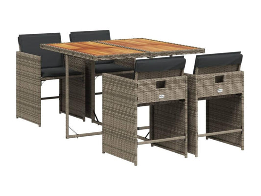 5-piece garden dining set with grey resin wicker cushions 57610OMTM