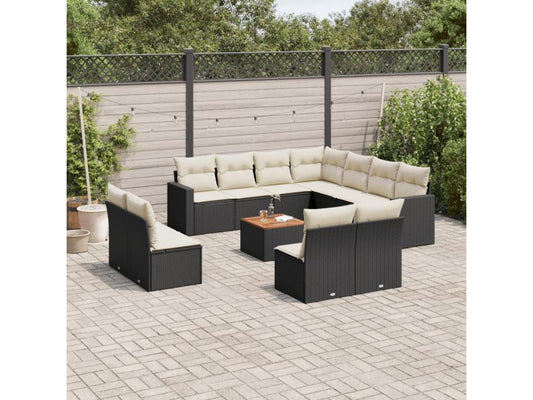 12-piece garden furniture set with cushions, black resin wicker, 15838CZTX