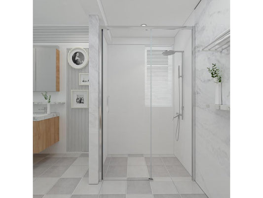 170cm wall-mounted shower enclosure with easy entry, featuring a fixed glass panel and a sliding panel, 200cm high, 30531ZABF