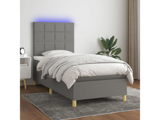 Upholstered bed base with mattress and LED lighting, dark grey, 80x200cm, fabric, 28574BYJE