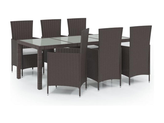 7-piece outdoor lounge set with cushions, brown wicker resin, 15143MQYI