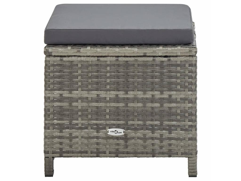 Set of 4 garden stools with cushions, grey wicker resin, 2 15204DTWQ