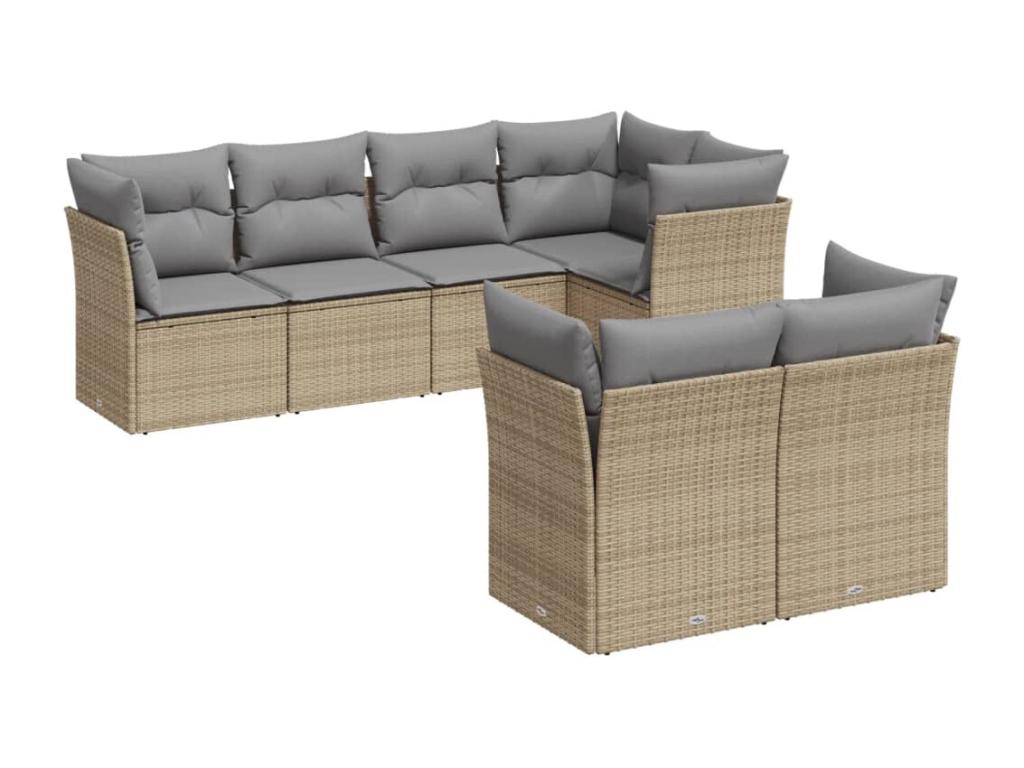 7-piece garden furniture set with cushions, beige woven resin, 04539EEWL