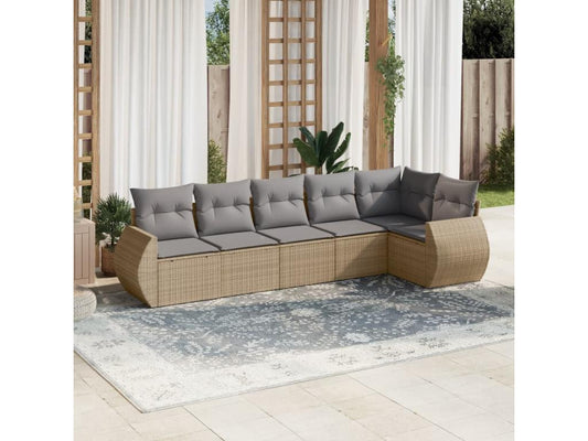 6-piece garden furniture set with cushions, beige wicker resin 08146PJTN