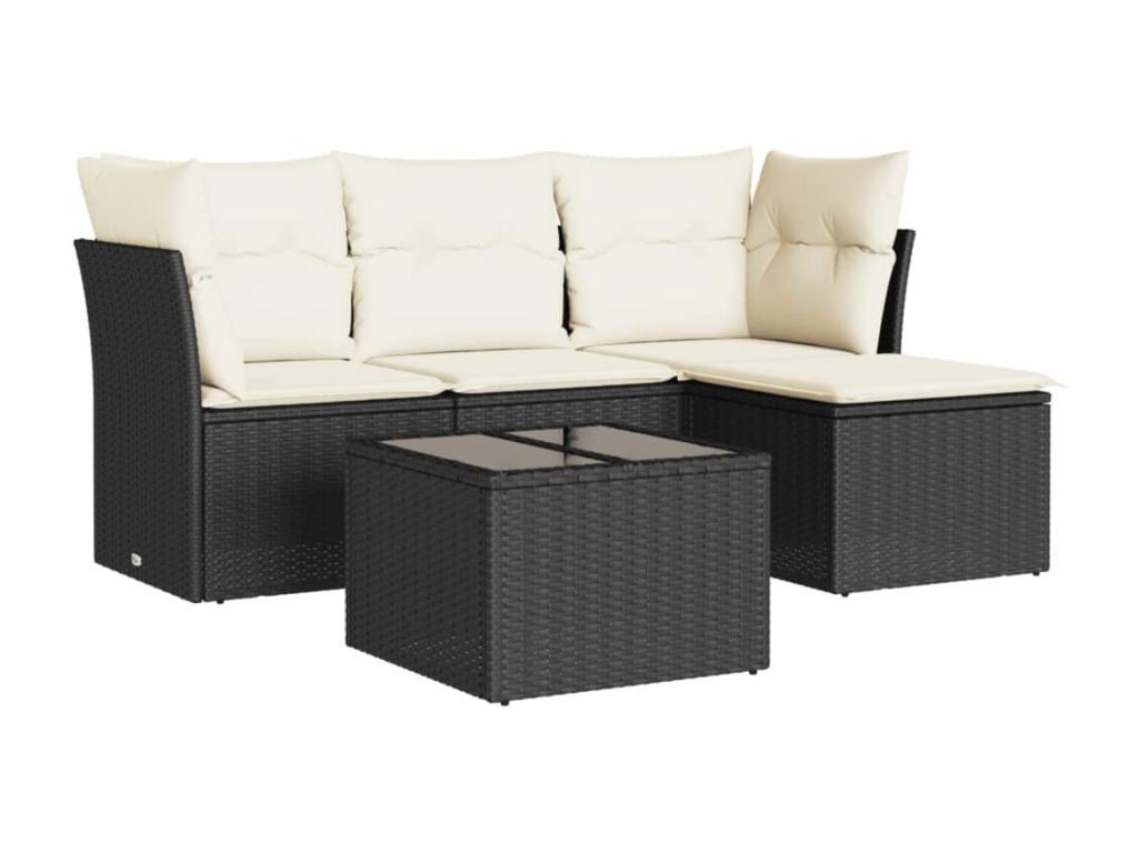 5-piece garden furniture set with cushions, black woven resin, 61106QXWV