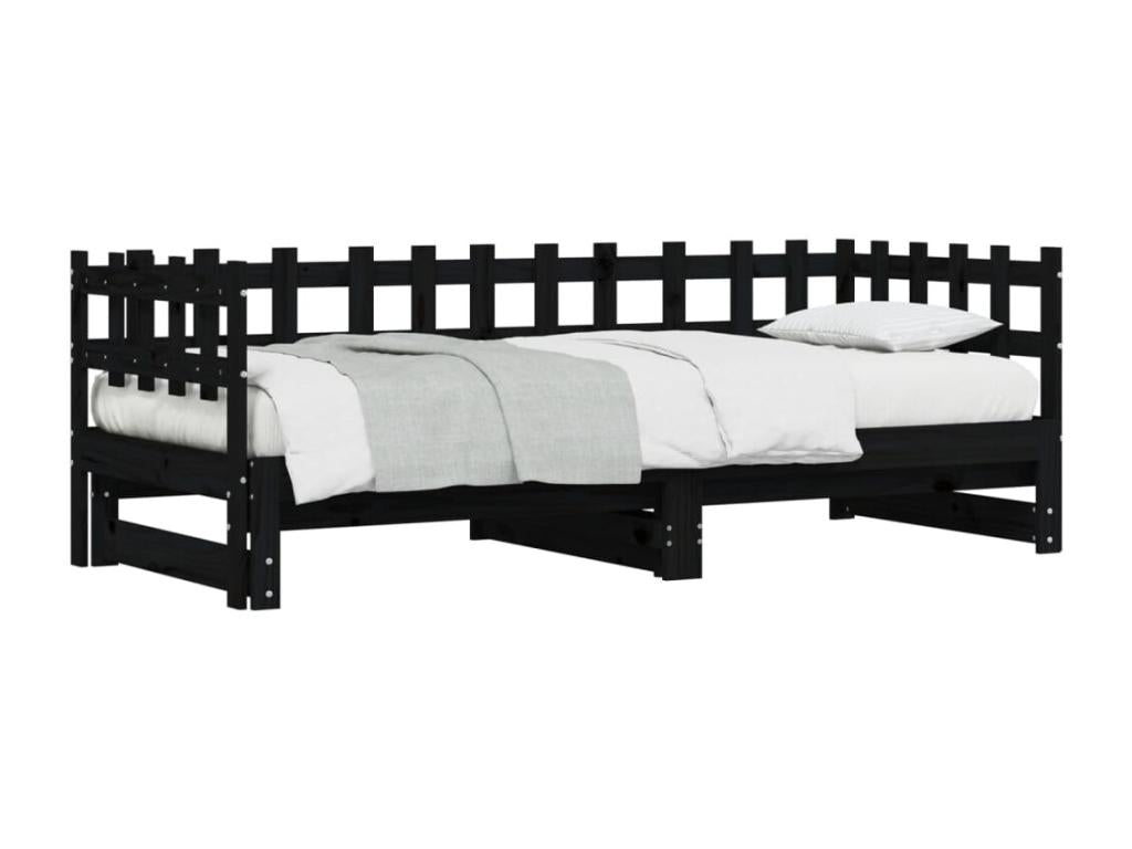 Sliding bed, black, 2 x 80x200 cm, solid pine wood, 07799GHCR