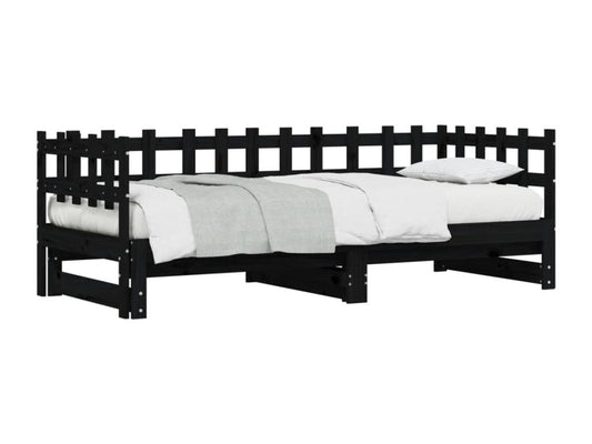 Sliding bed, black, 2 x 80x200 cm, solid pine wood, 07799GHCR