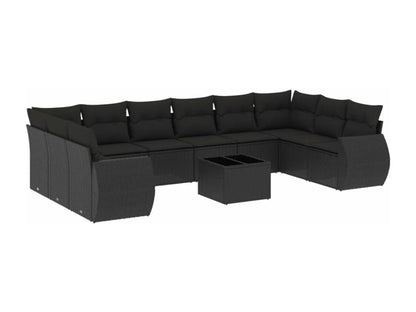 11-piece garden furniture set with cushions, black resin wicker, 33619JANS