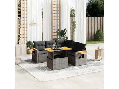 6-piece garden furniture set with grey resin wicker cushions 05663HAIA