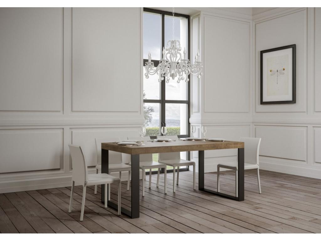 Maisonpuretop Extendable Dining Table - Brown - 4-Leg Base - 5 Thick Extension Leaves - Extends from 130 to 390cm - 28324TBPA